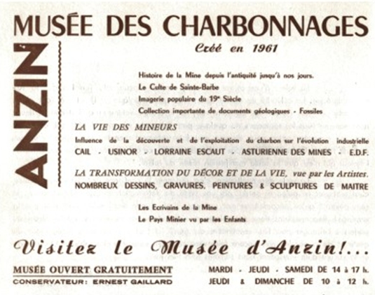 Publicité pour le musée d'Anzin dans le catalogue du Salon du Nord de 1961