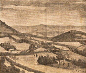 1954 - Paysage d'Auvergne, gouache