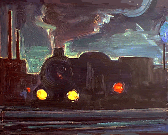 Train de marchandises dans la nuit